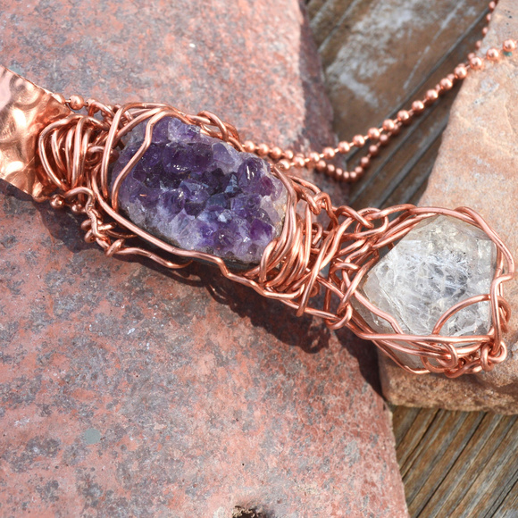 Herkimer DIamond Quartz Crystal Pendant Amethyst - Picture 5 of 7